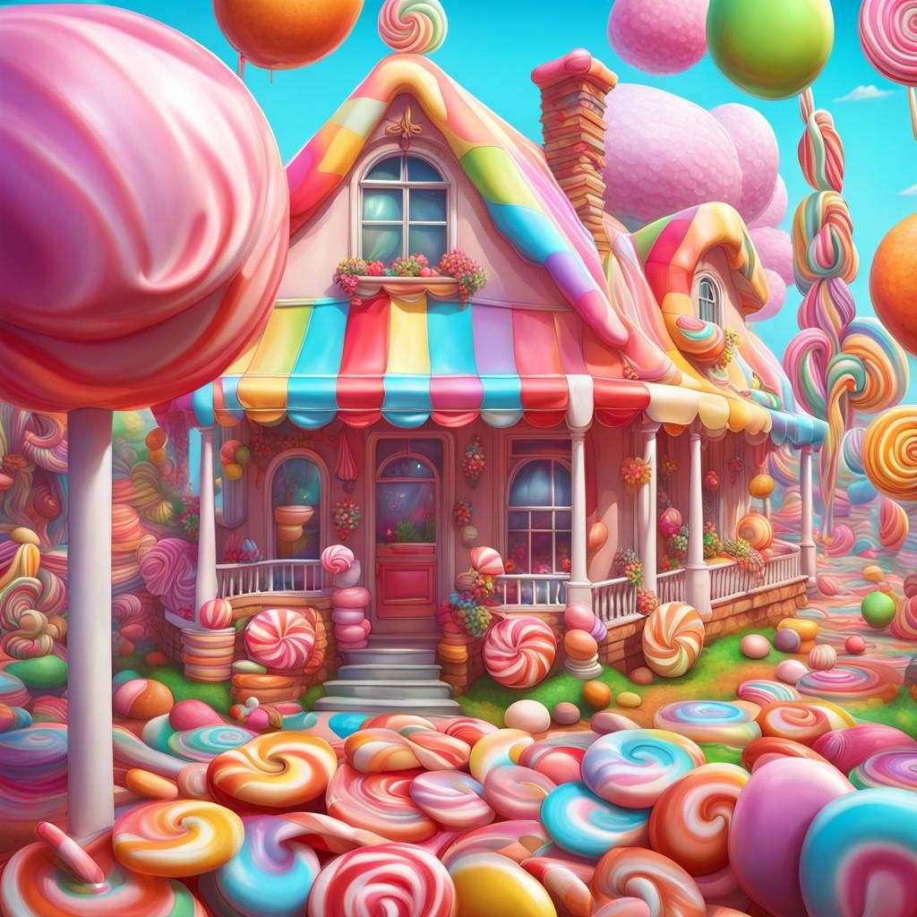 Candy House in Whimsical Candyland Art Style