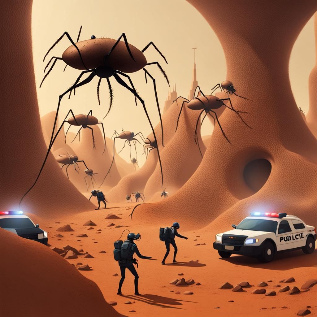 Vast Martian underground ant city with giant ants police dir...
