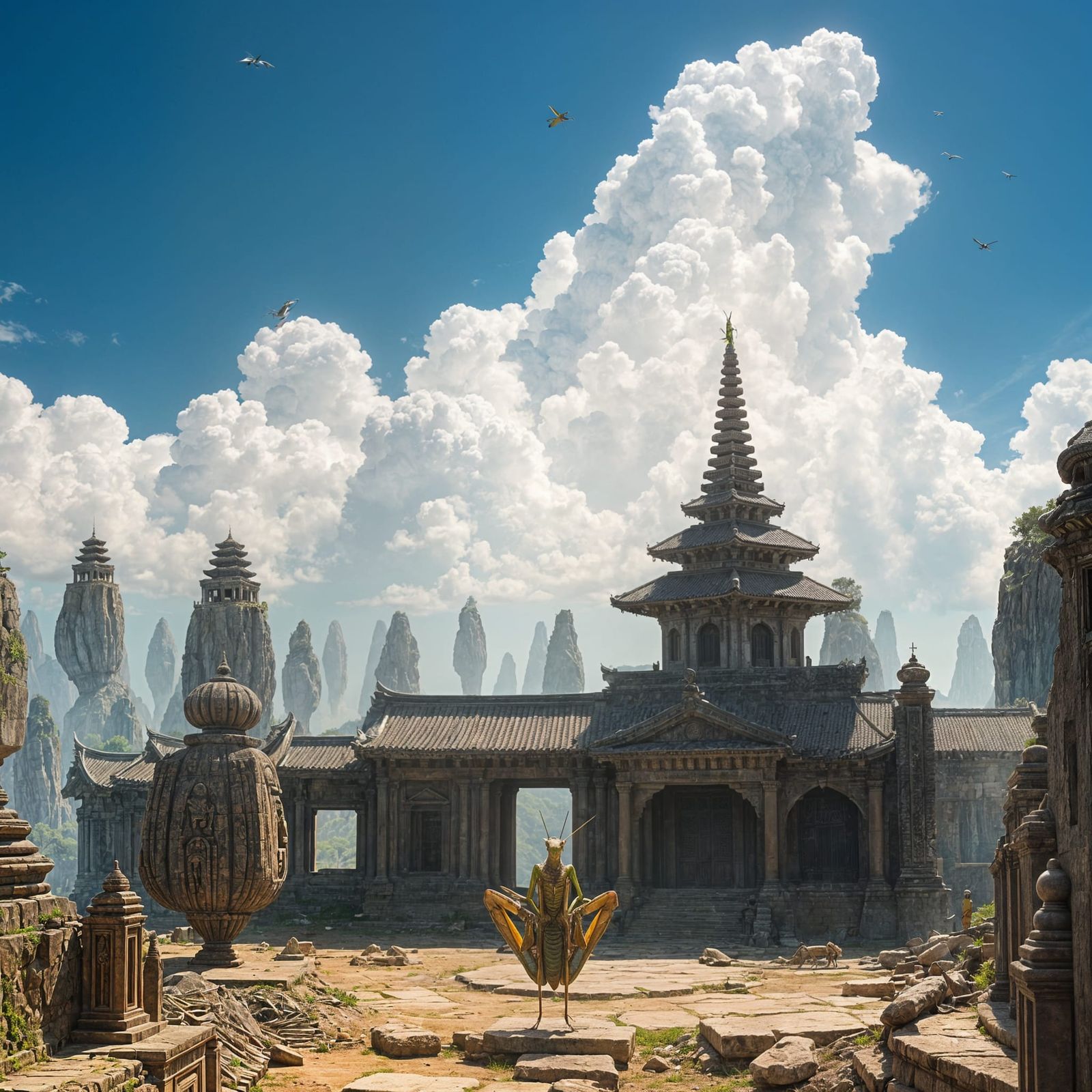 Telekinetic Mantis Restores Ancient Temple with Magical Forc...