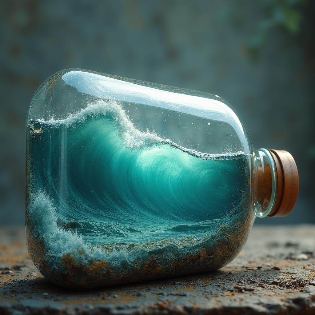 Majestic Sea in Antique Glass Bottle, Fantasy Concept Art