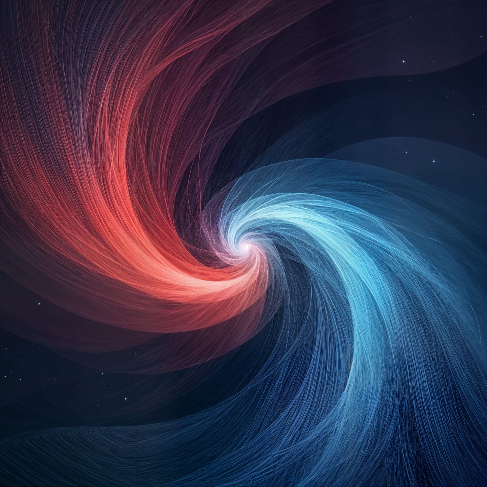 Chaotic Red Swirl Transitions to Calm Blue-Gray Abstract