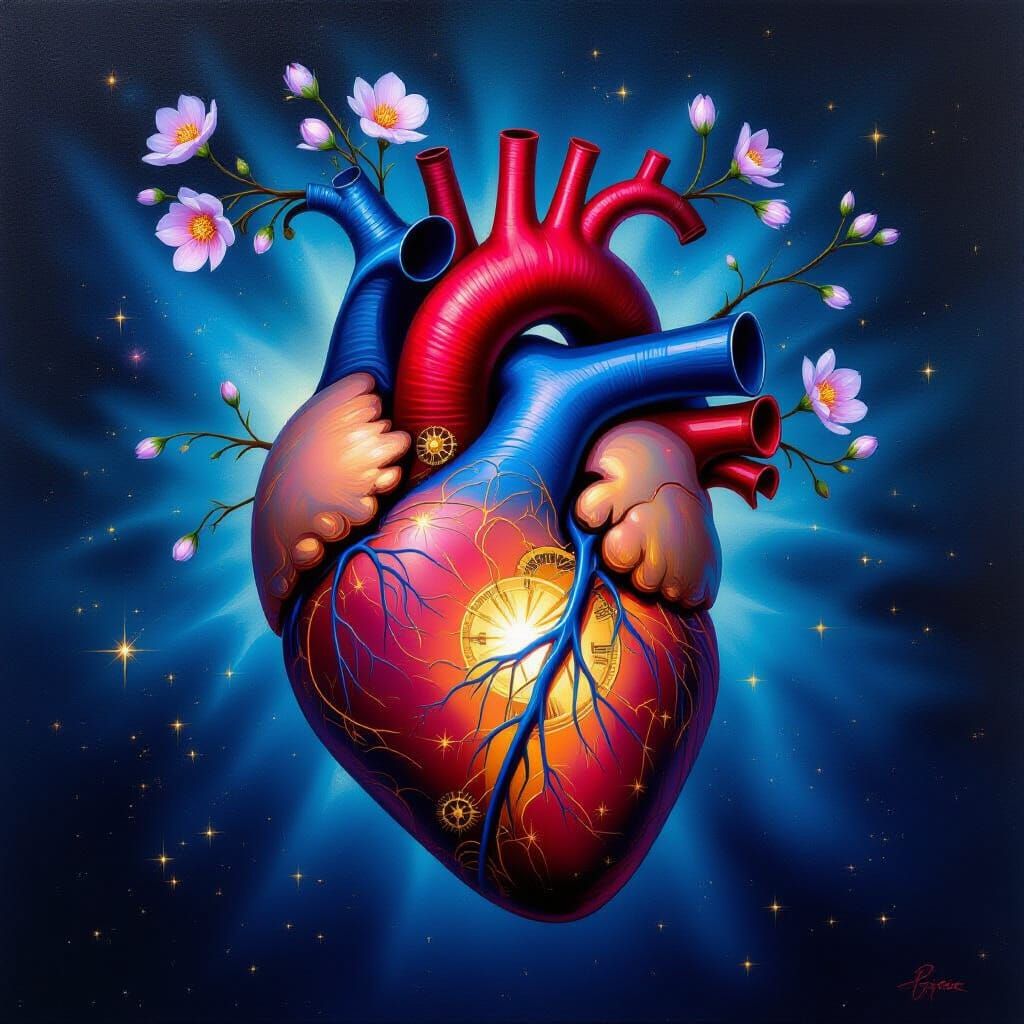 Surrealist Oil Painting Of A Clockwork Heart