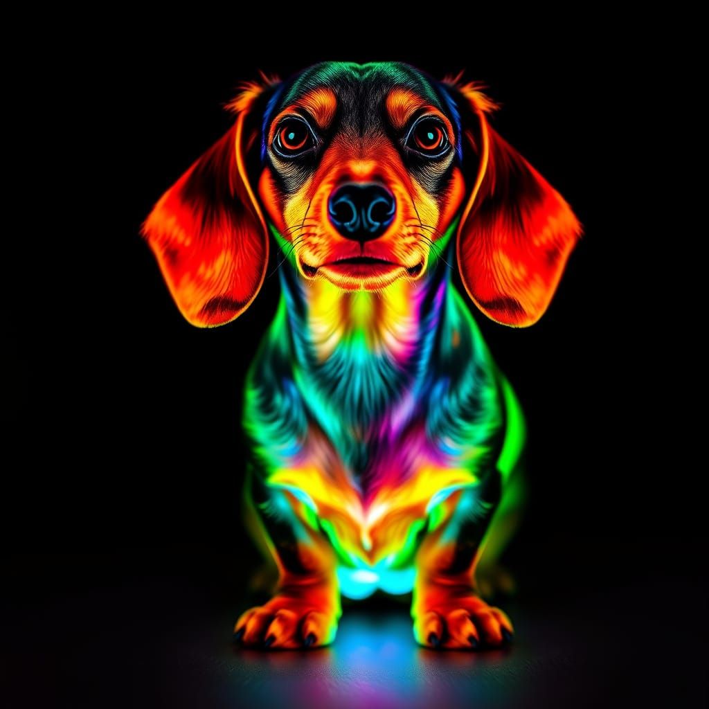 Neon Dachshund Portrait in Hyperrealistic Style