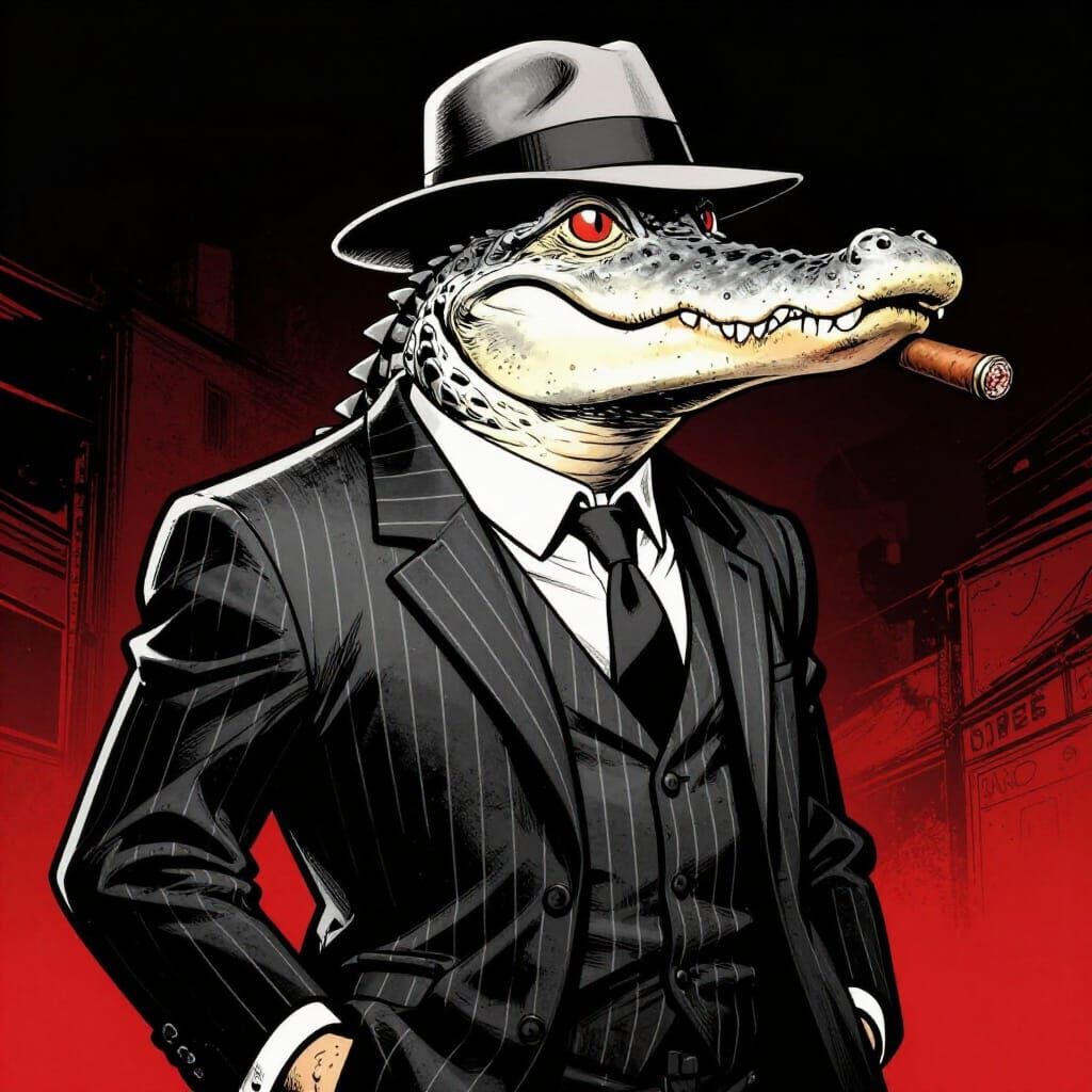 Anthropomorphic Alligator in Noir Style