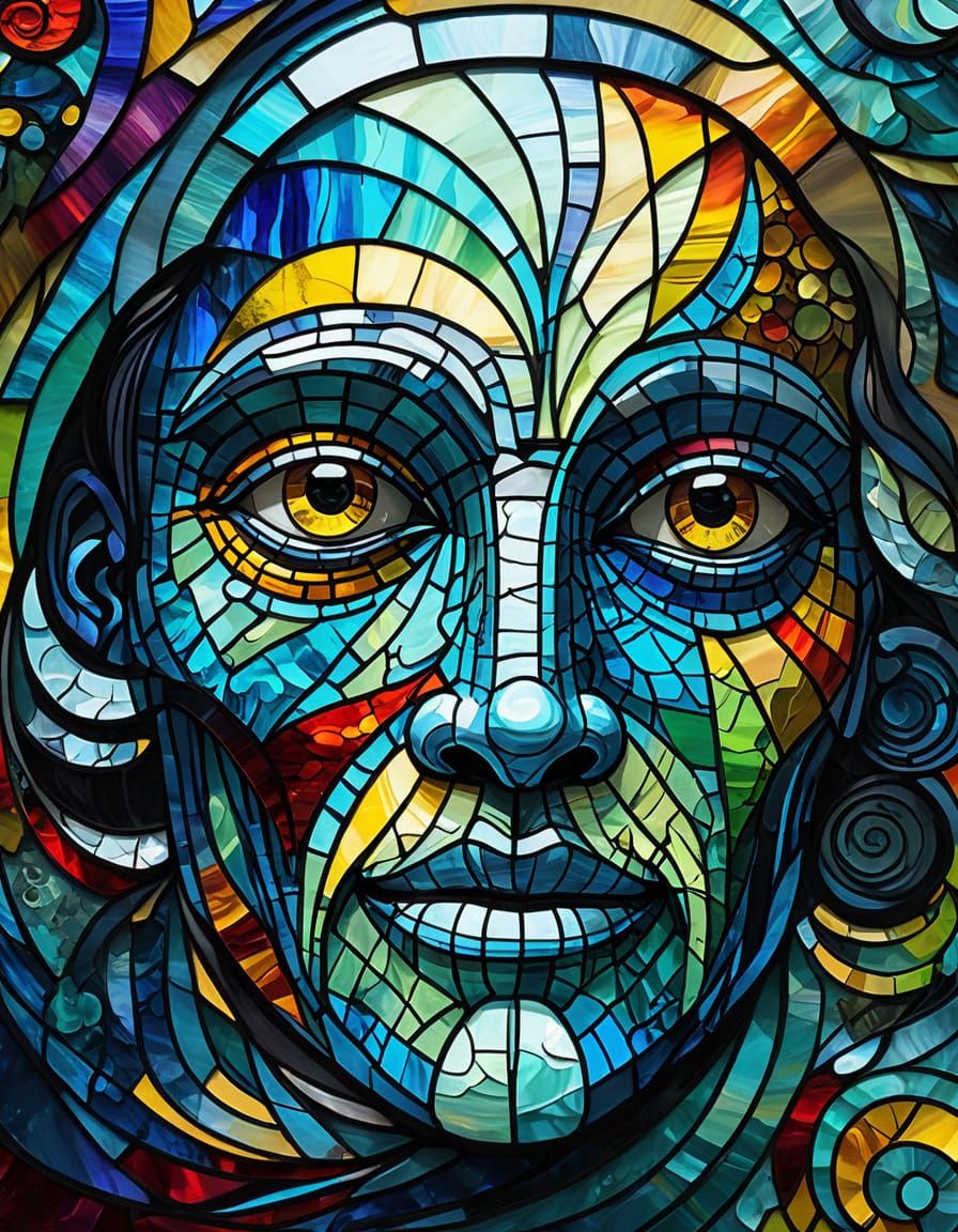 Vibrant Stained Glass Portrait of a Musical Monster