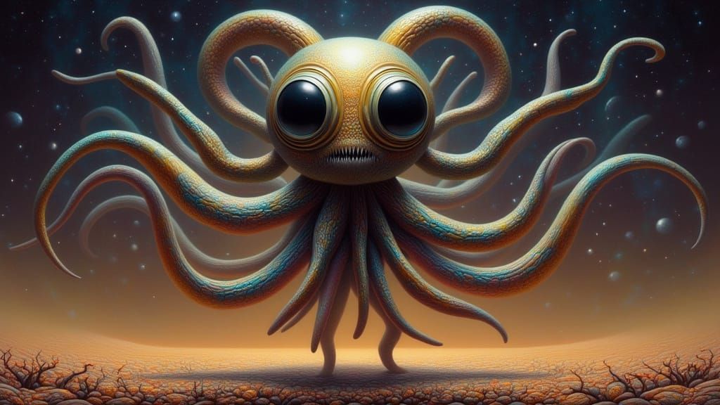 Mesmerizing Alien Portrait in Metallic Gold Foil