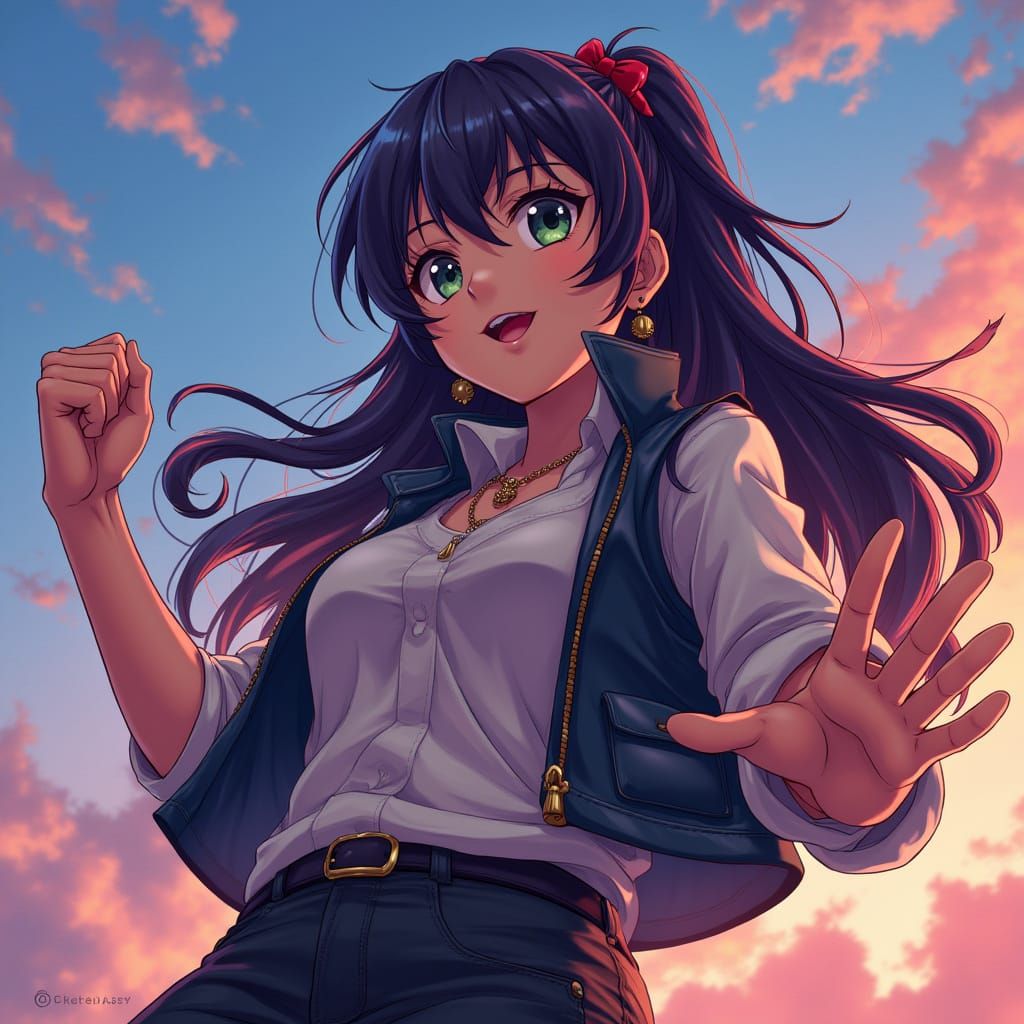 Heroic Anime Character in Manga Scan Style