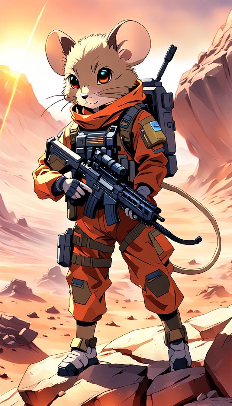 Anime War Mouse on Mars with AR-17