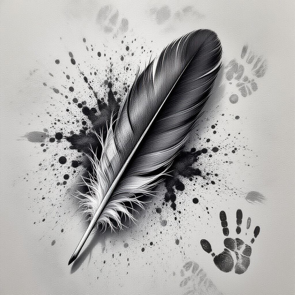 Heavy Charcoal Feather on Textured Surface