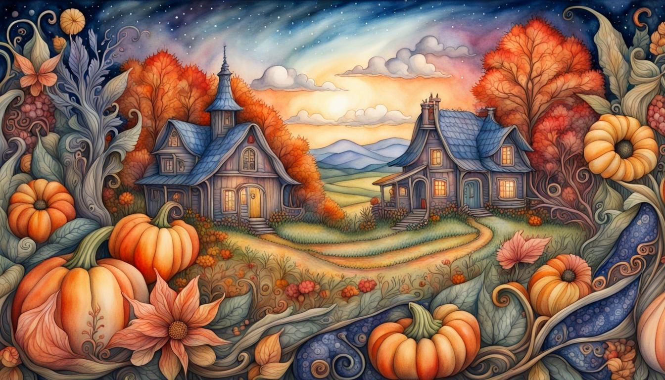Cottagecore Harvest in Watercolor Style