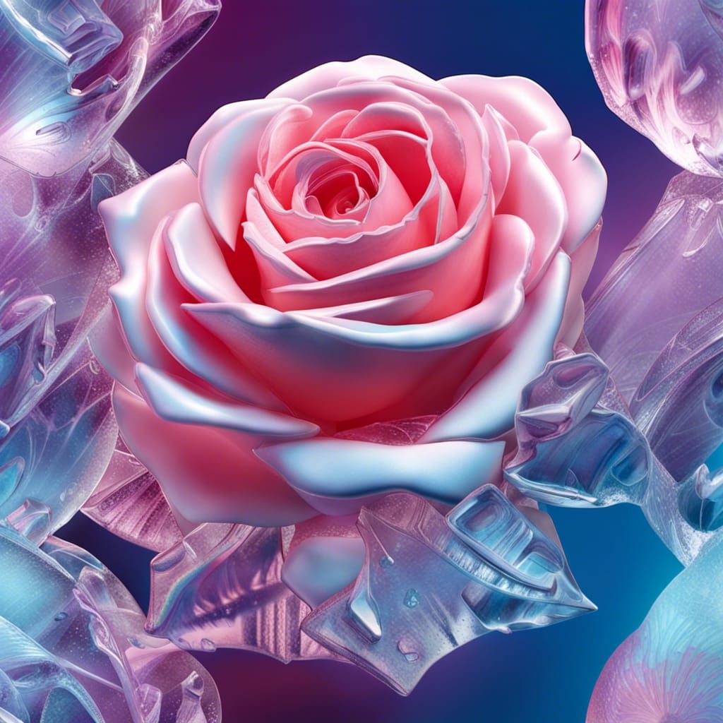 Hyperrealistic Ice Rose Sculpture in Splash Art Style
