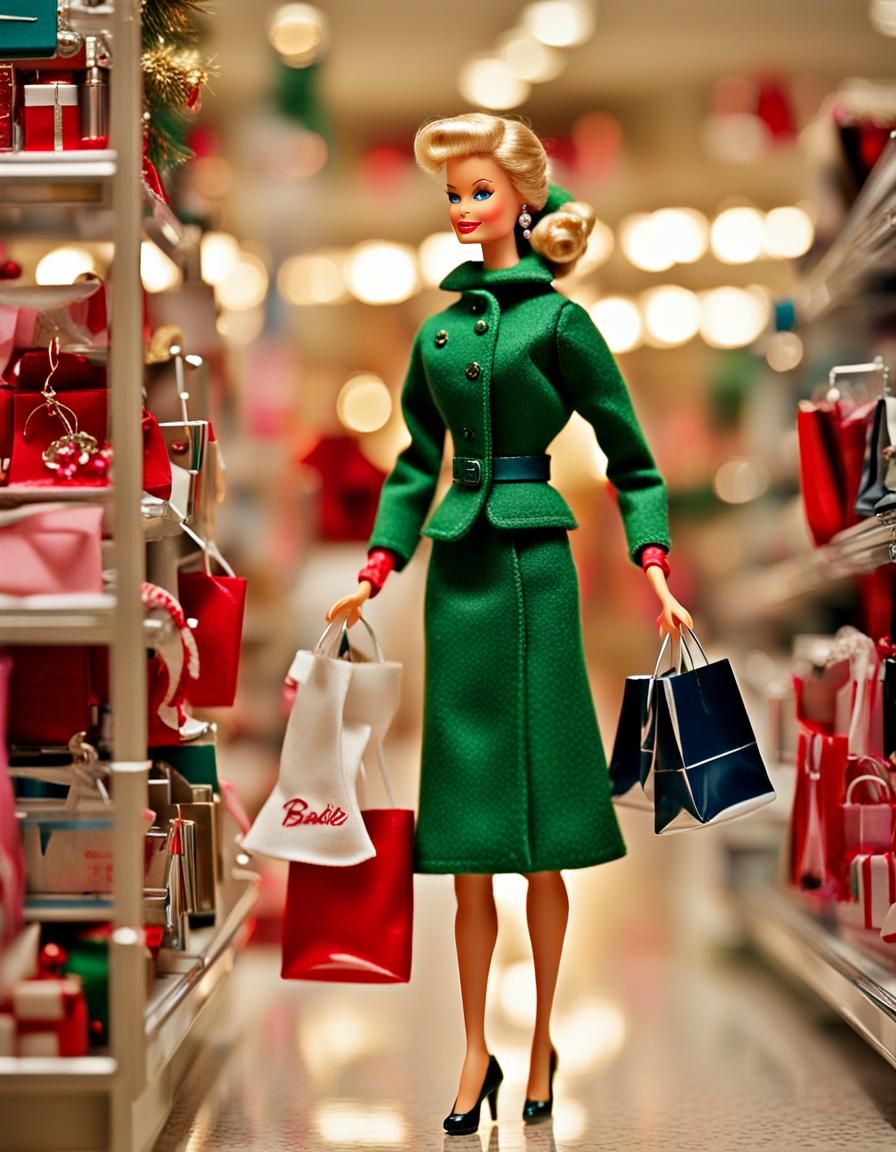 Barbie Christmas Shopping in Rockwell Style