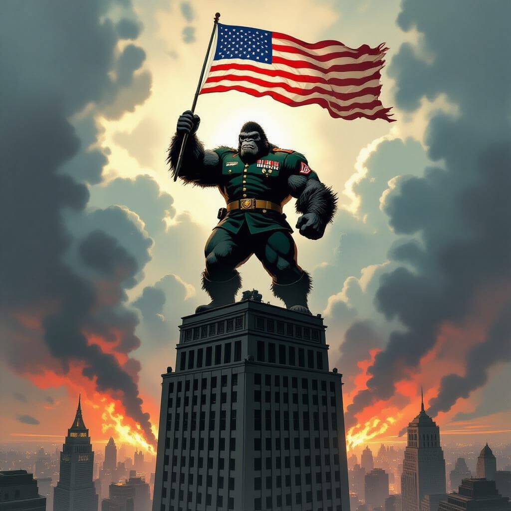 Colossal King Kong as U.S. Marine on Skyscraper