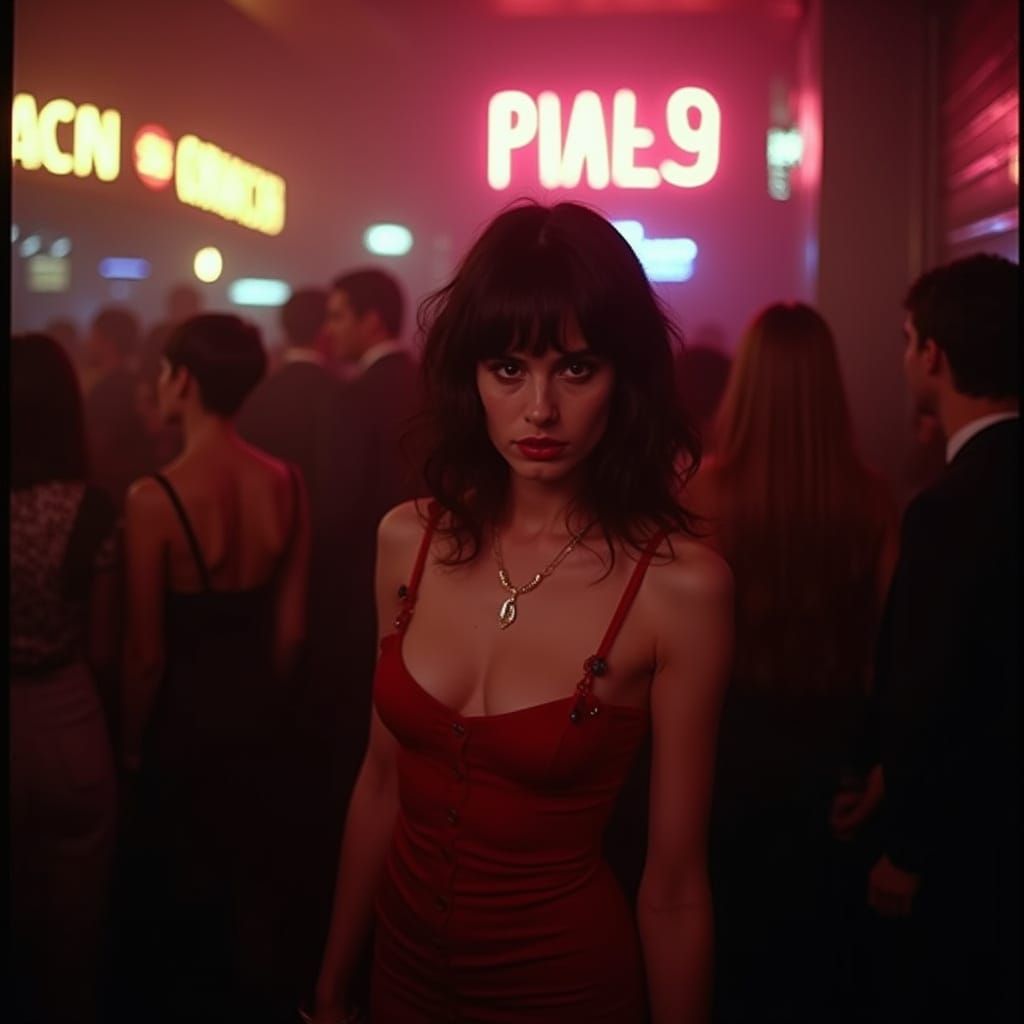 Goth Winona Ryder Vampire in Neon Nightclub