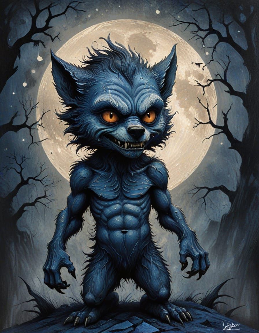 Chibi Werewolf in Textured Impasto Style