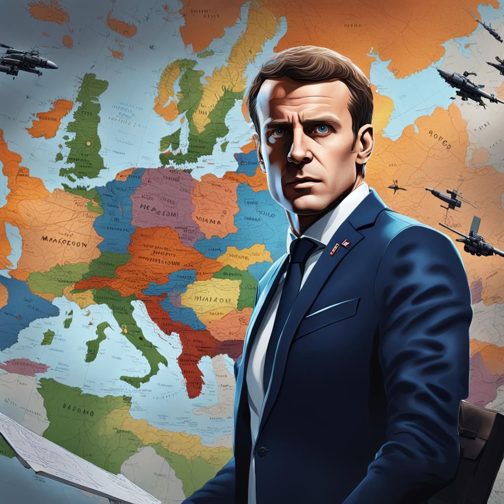 Macron in War Room: Hyperrealistic Concept Art