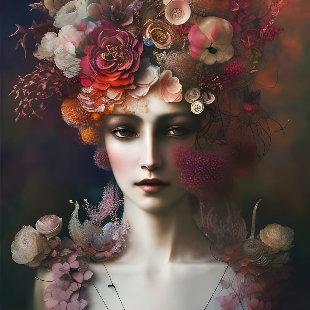 Ballerina in Floral Double Exposure Mixed-Media Collage