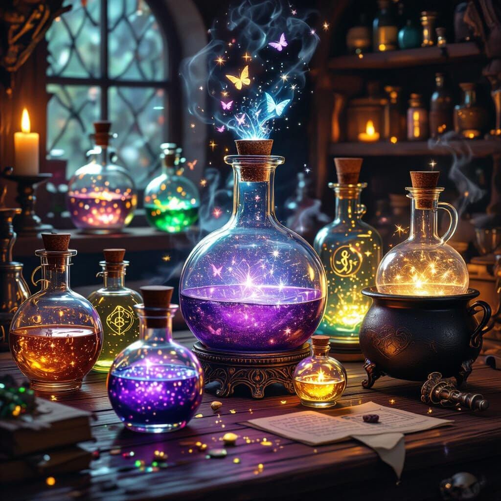 Enchanting Alchemist's Table with Magical Potions