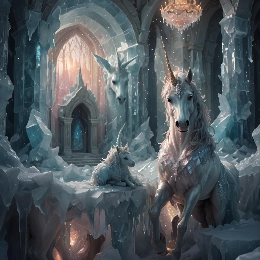 Ice Unicorn Trapped in Frozen Palace