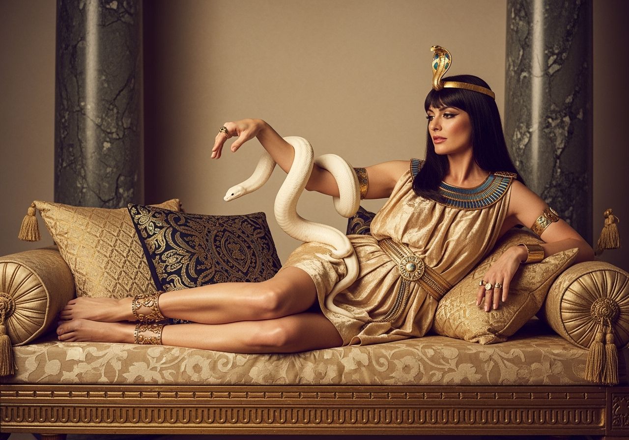 Egyptian Queen Lounging Seductively in Throne Room