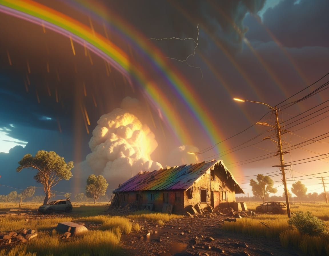 Post-Apocalyptic Dawn with Rainbow Lightning