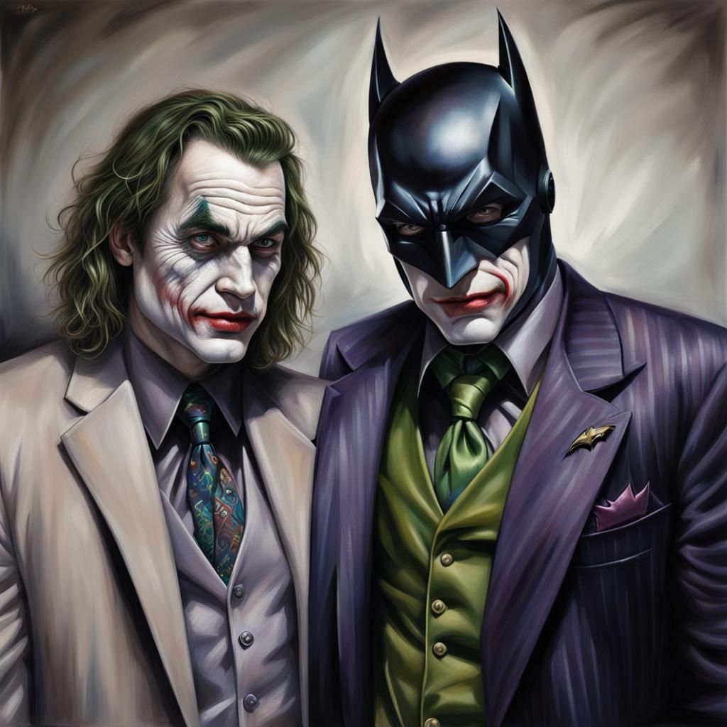 Hyperrealistic Portrait of Batman Joker Hybrid