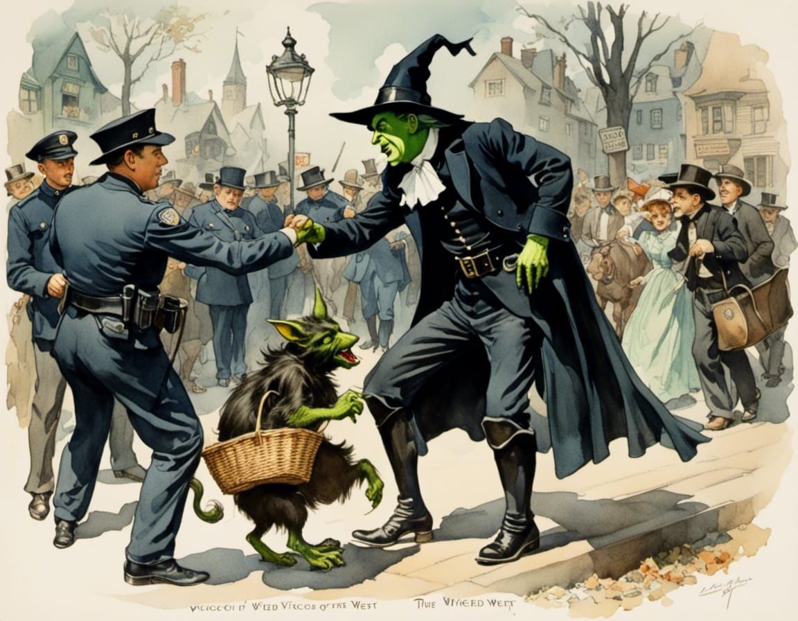 Wicked Witch as NYC Cop in Watercolor Style