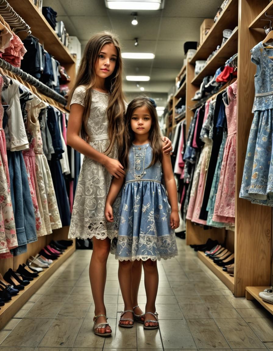 Hyperrealistic Young Woman in Children's Clothing Store
