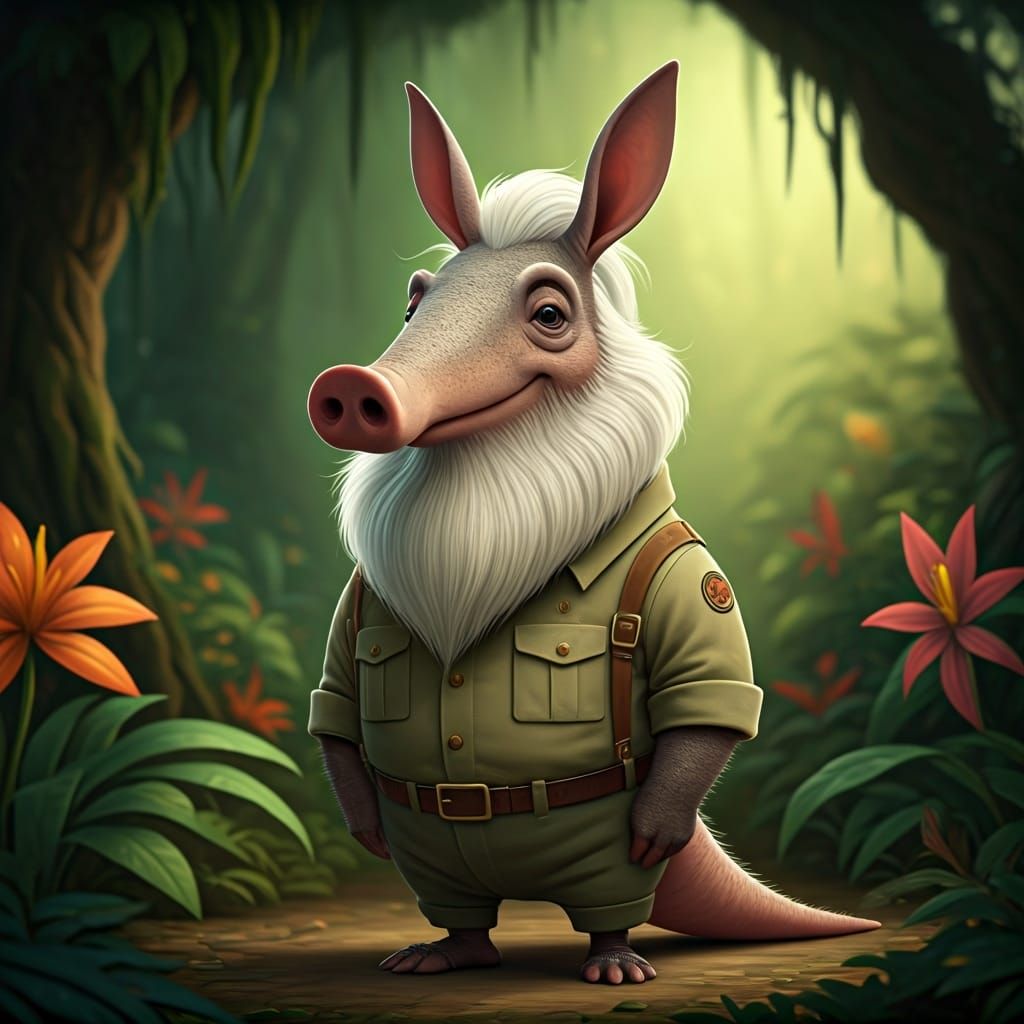 Safari Aardvark in Whimsical 3D Cartoon Style