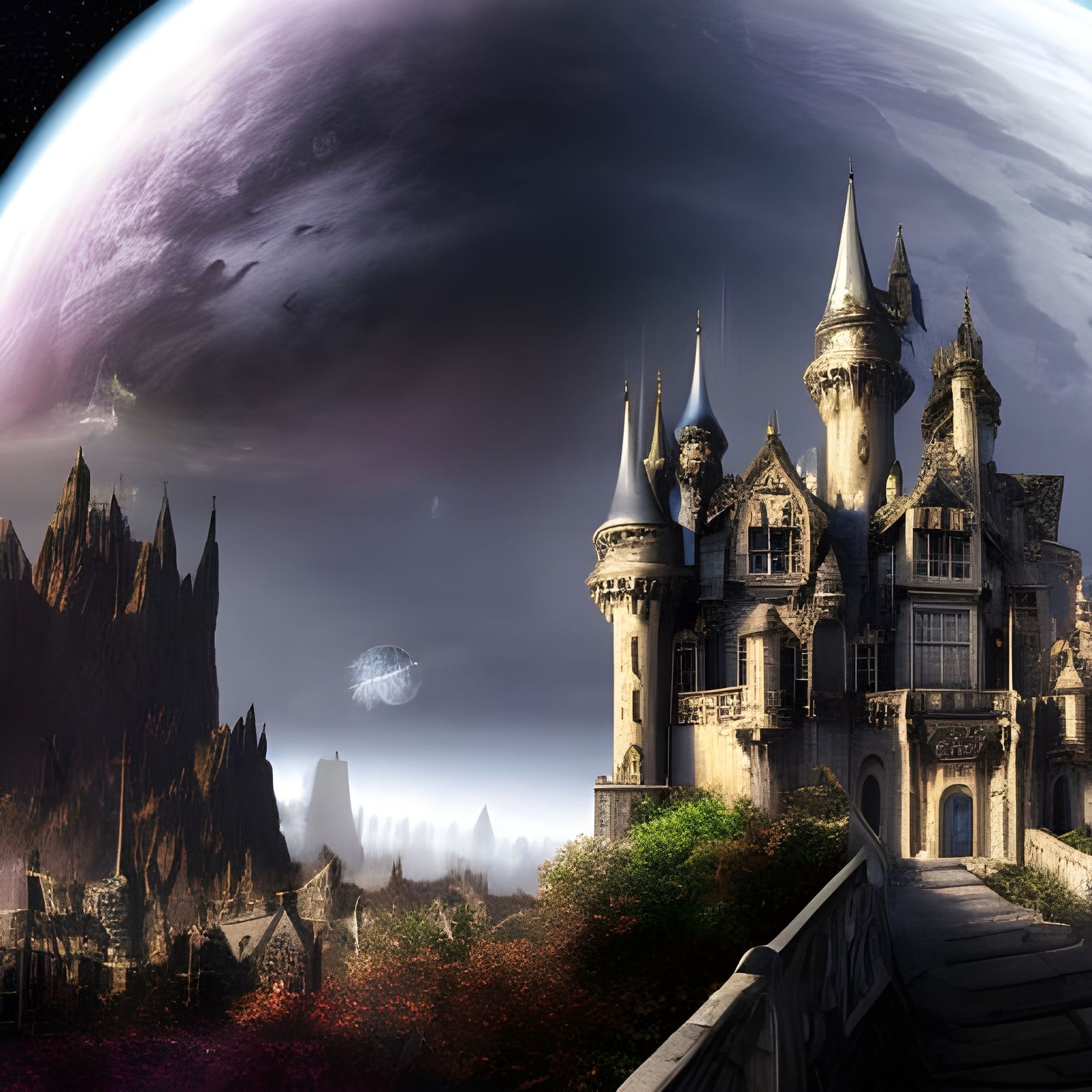 Gothic Castle in Space: Epic Digital Matte Painting