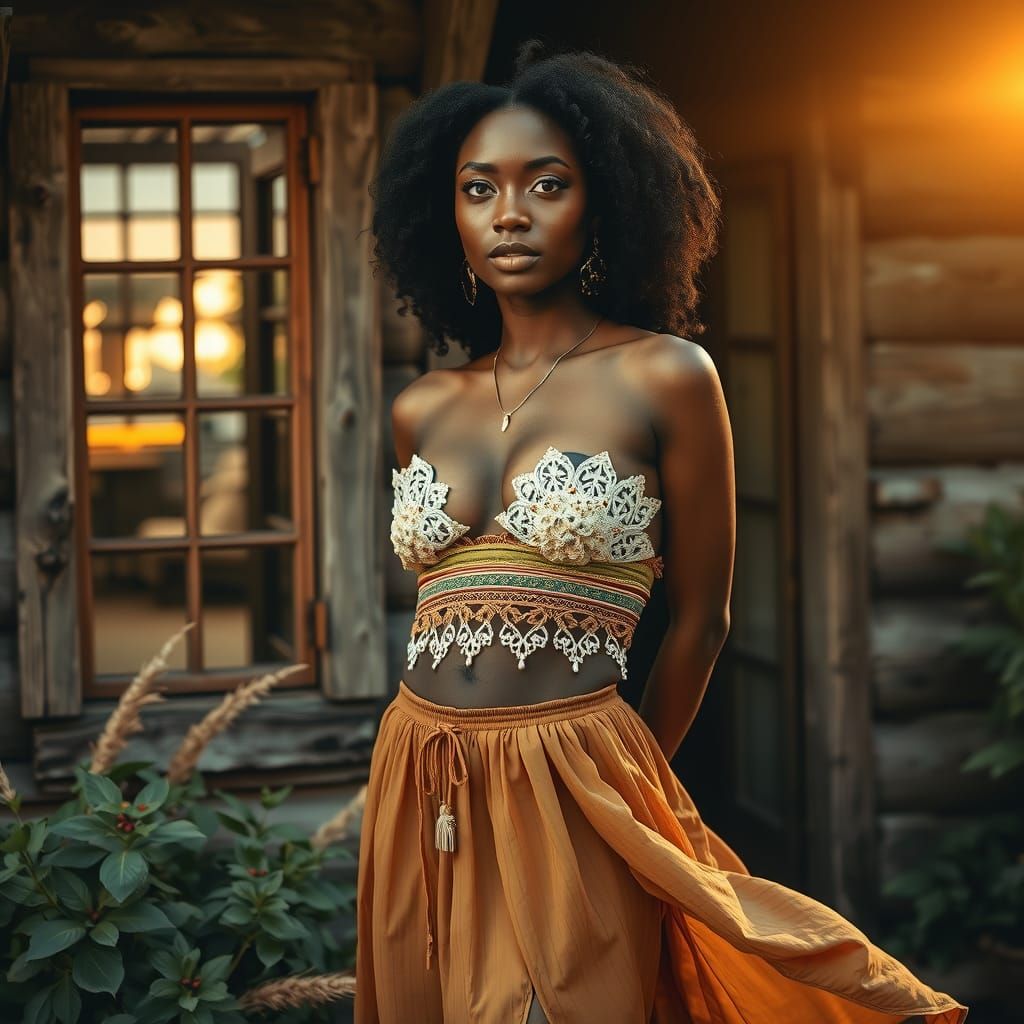 Bohemian Woman in Earthy Setting, Dreamy Photography