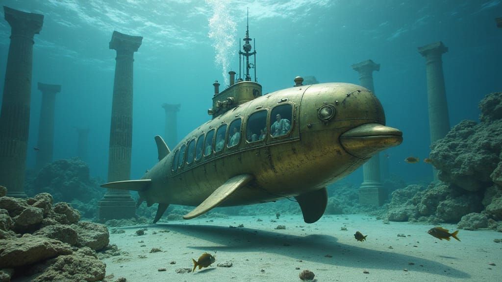 Steampunk Dolphin Submarine Explores Ancient Greek Ruins