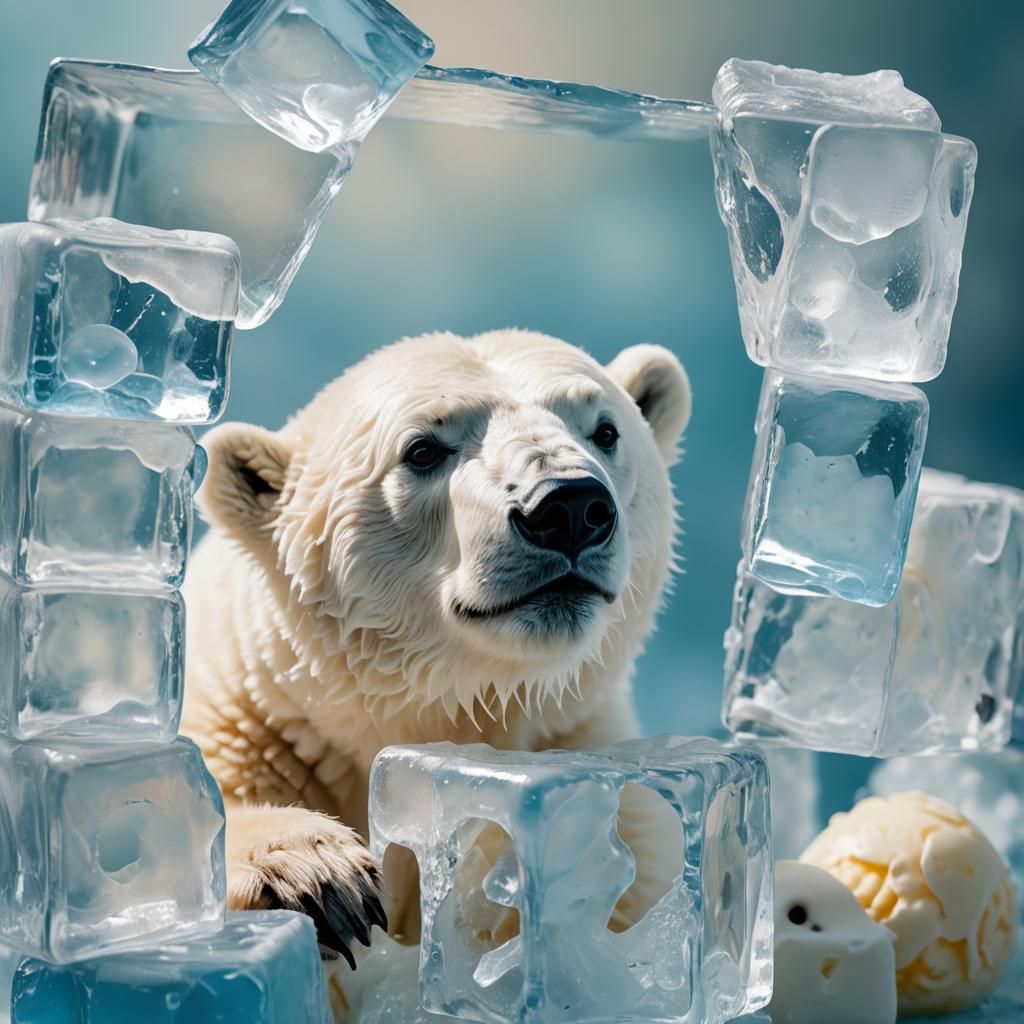 Polar Bear in Ice Cream Cube Macro Photograph