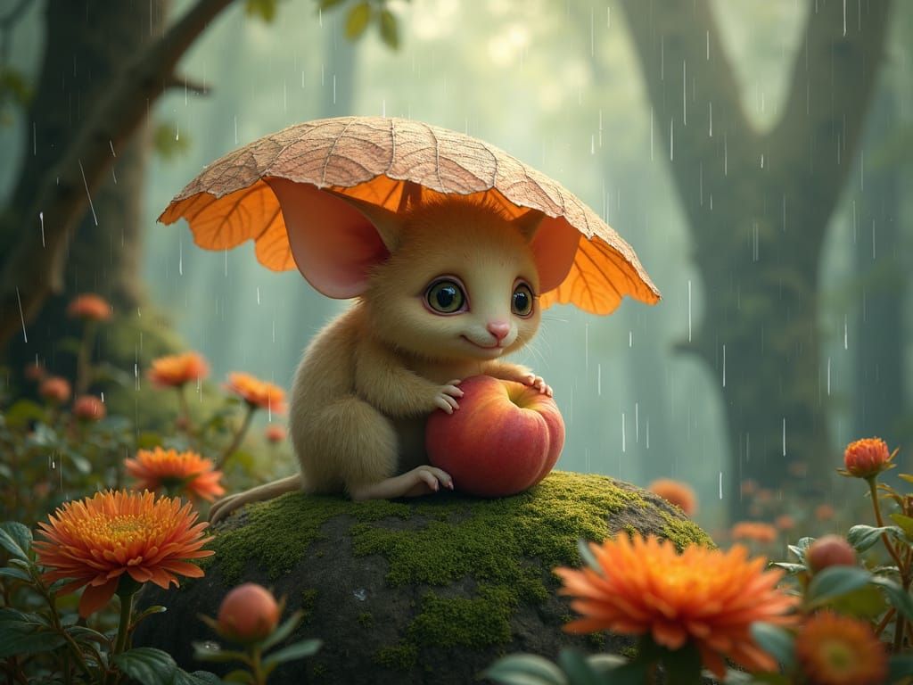 Bush Baby in Mystical Forest with Autumn Leaf