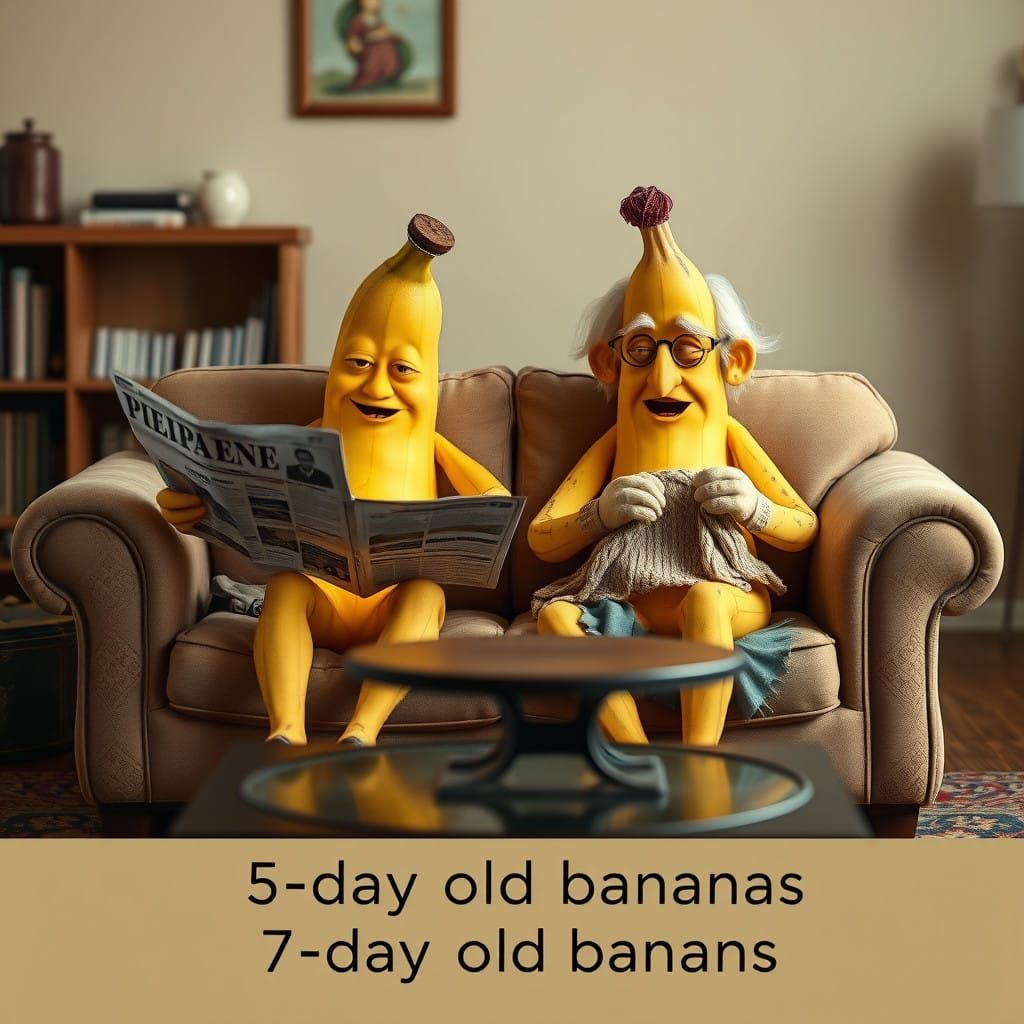 Comfortable Banana Couple in Cozy Living Room