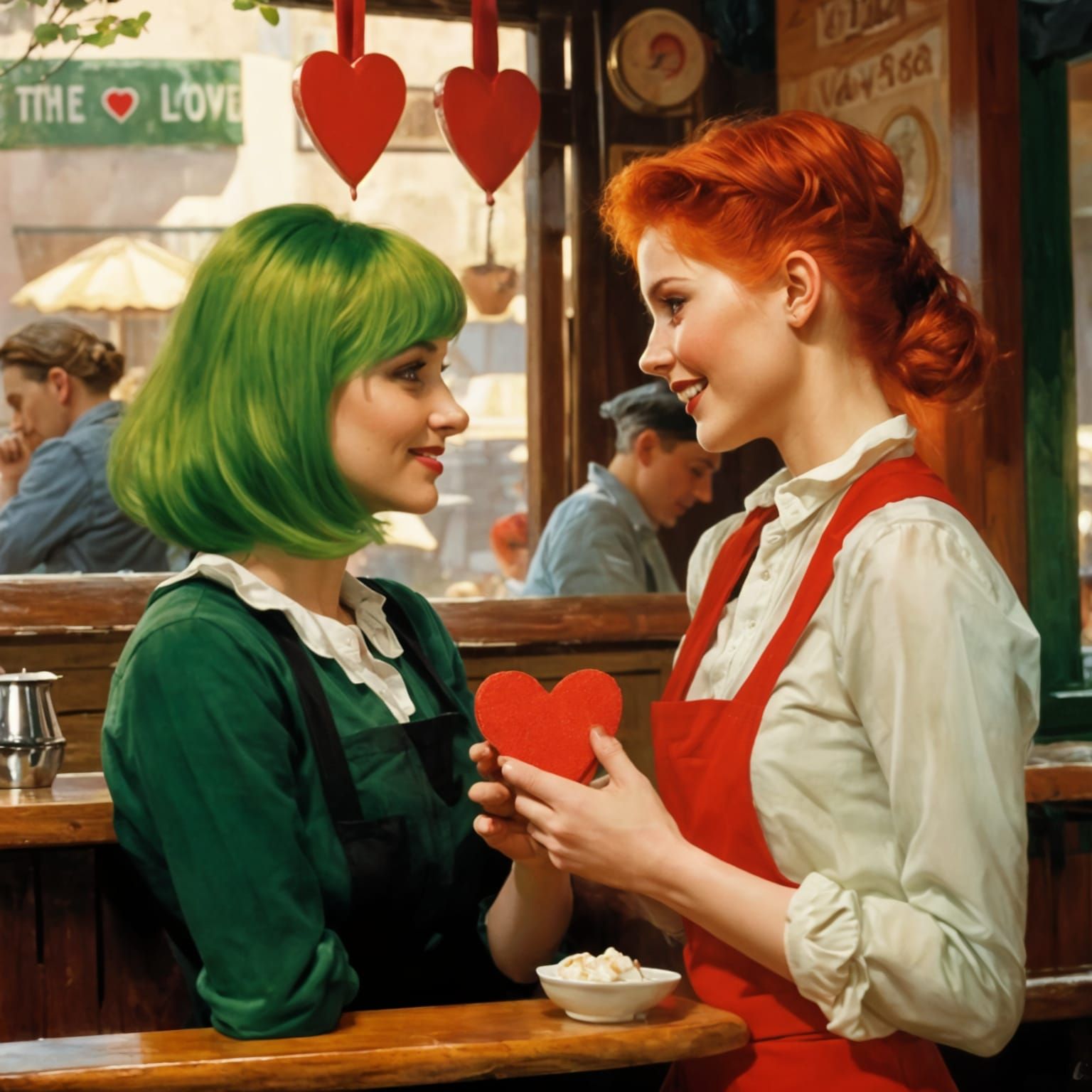 Romantic Café Moment in Warm Watercolor Style