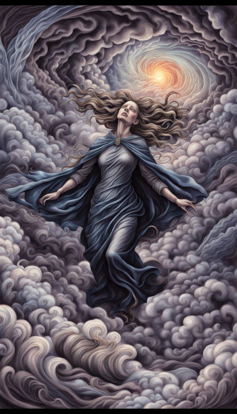 Ethereal Nightmare Unfolds in Swirling Clouds
