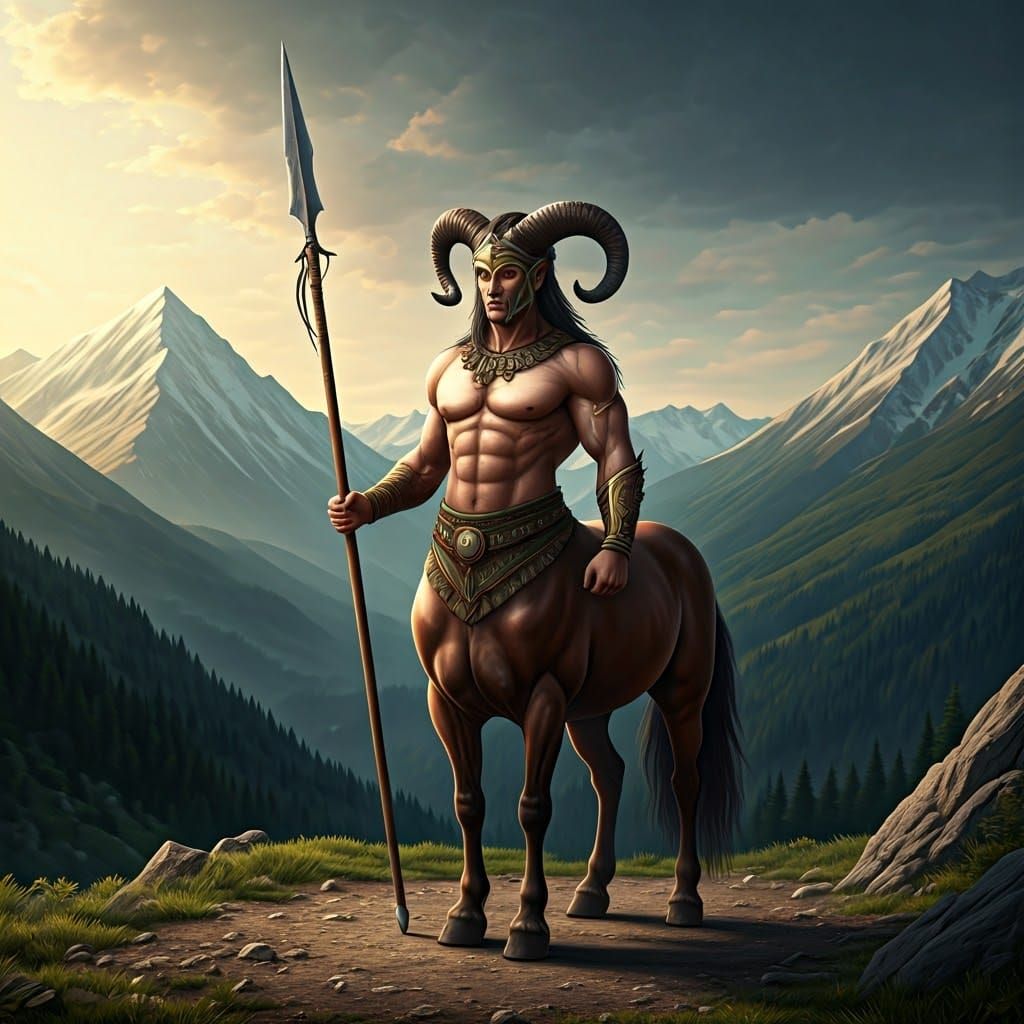 Majestic Centaur Warrior in Regal Mountain Landscape