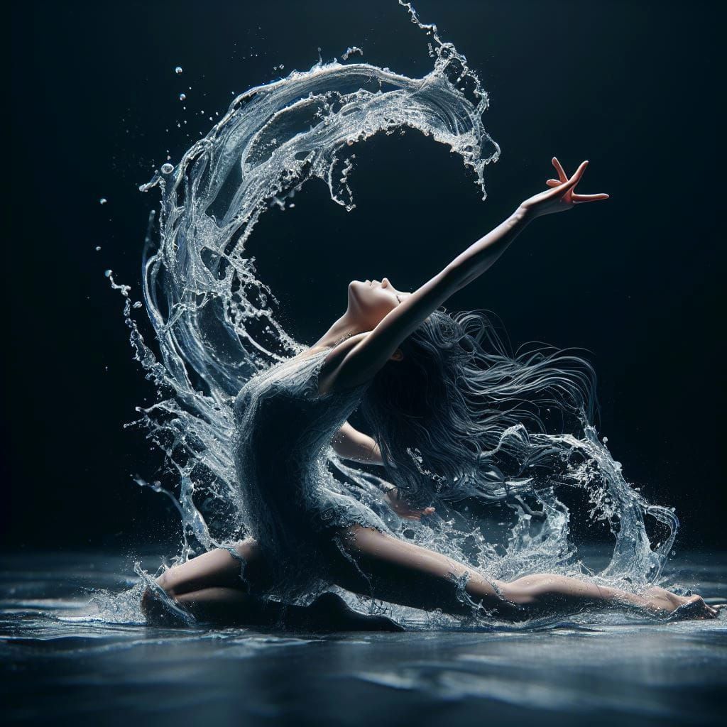 Water Bender Woman Dancing in Dark Fantasy Style