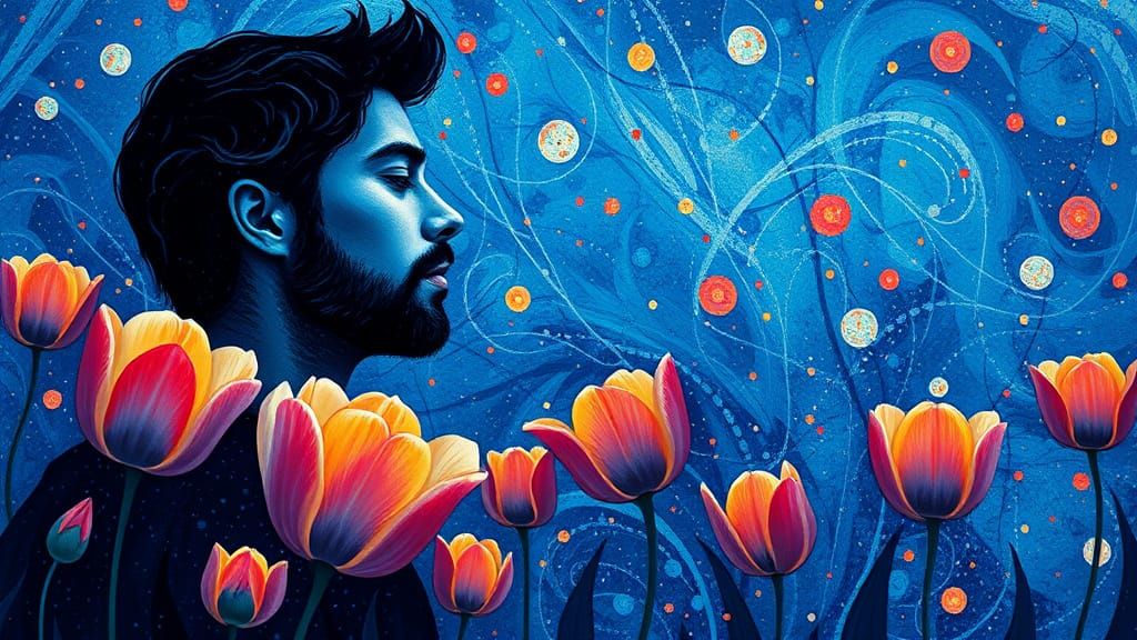 Ethereal Whispers in Cobalt Blue: A Dreamlike Portrait