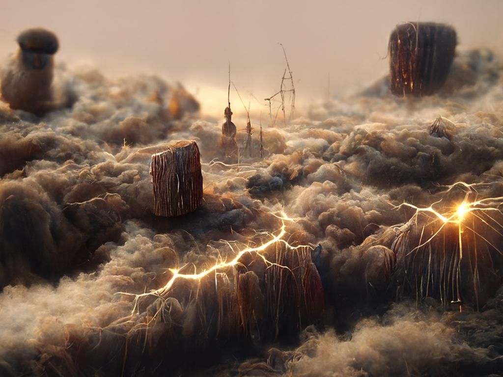 Electrical Storm with Futuristic Cities, Digital Matte Paint...