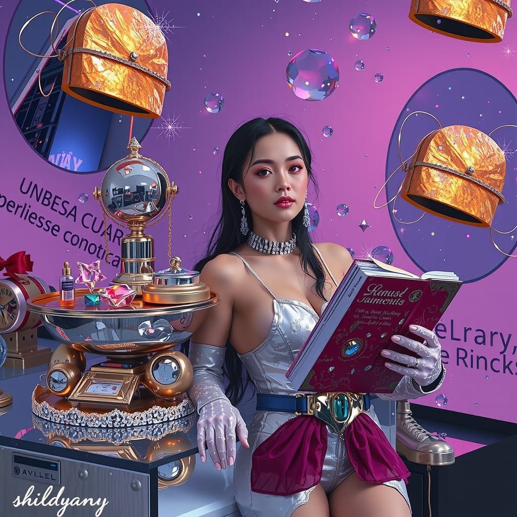 Luxurious Metallic Scene with Jewels and Reflections