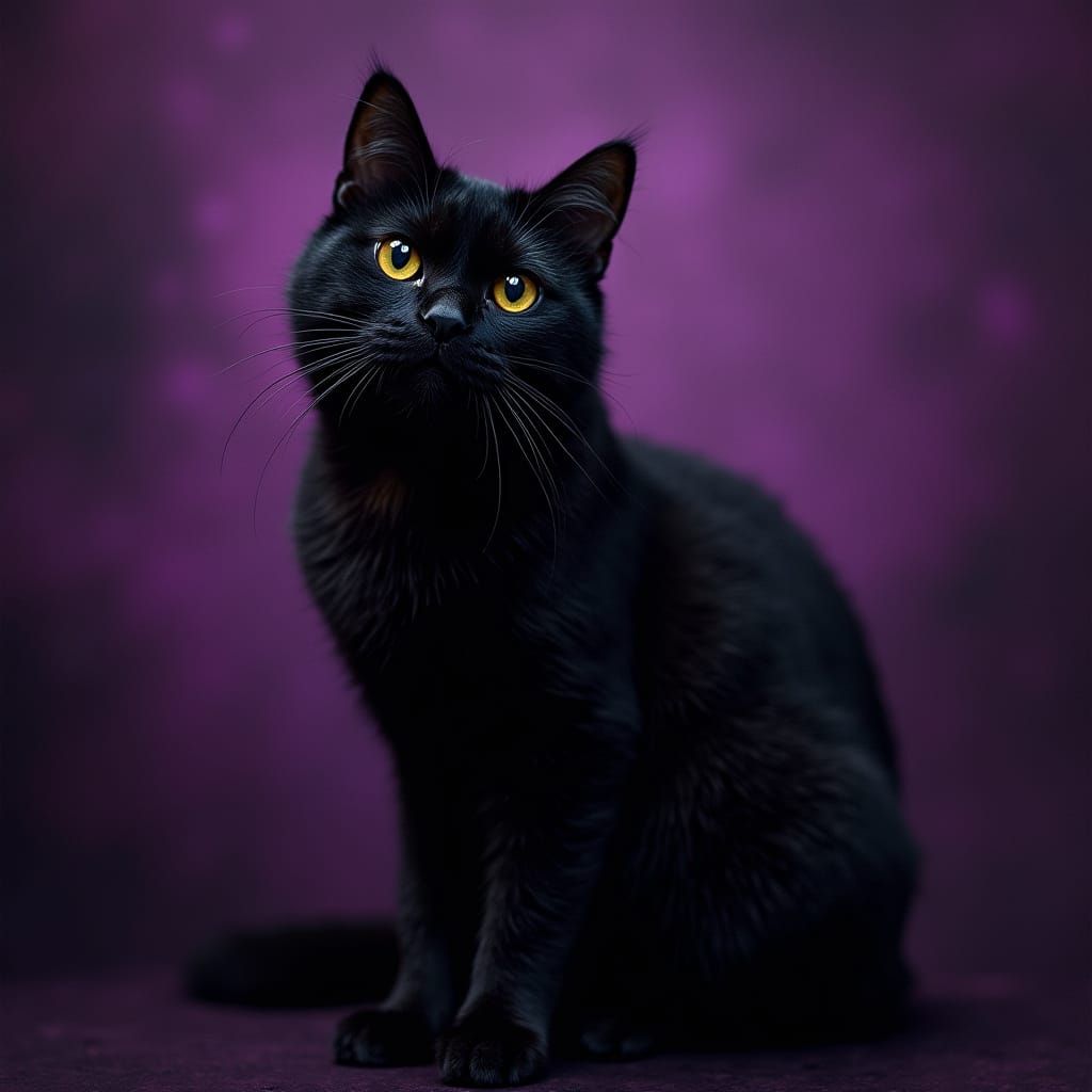 Mysterious Black Cat in a Dreamlike, Expressionist Landscape