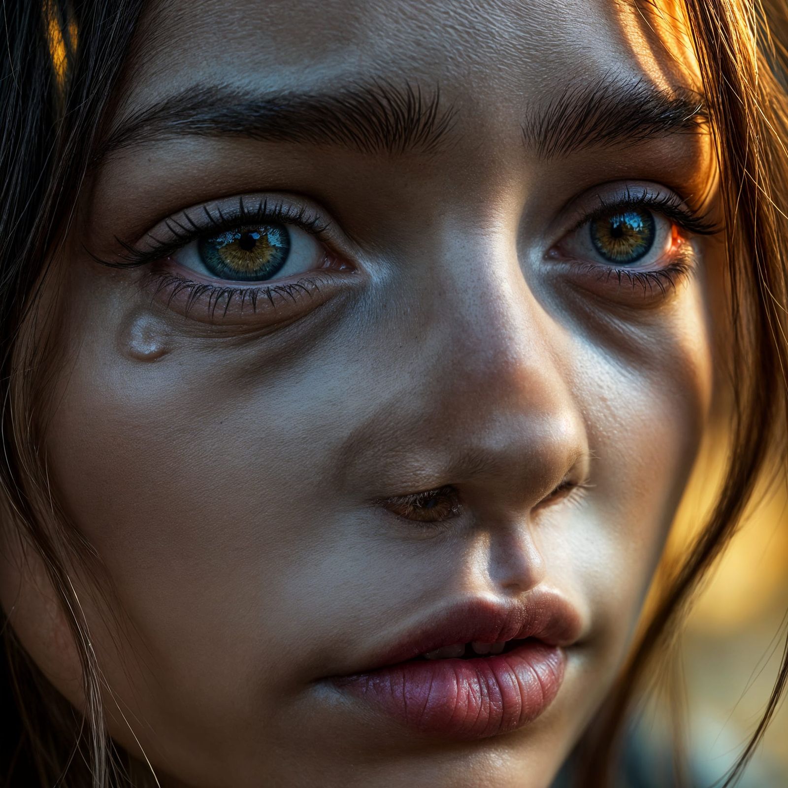 Hyper-Realistic Portrait of Joyful Woman With Tearful Eyes