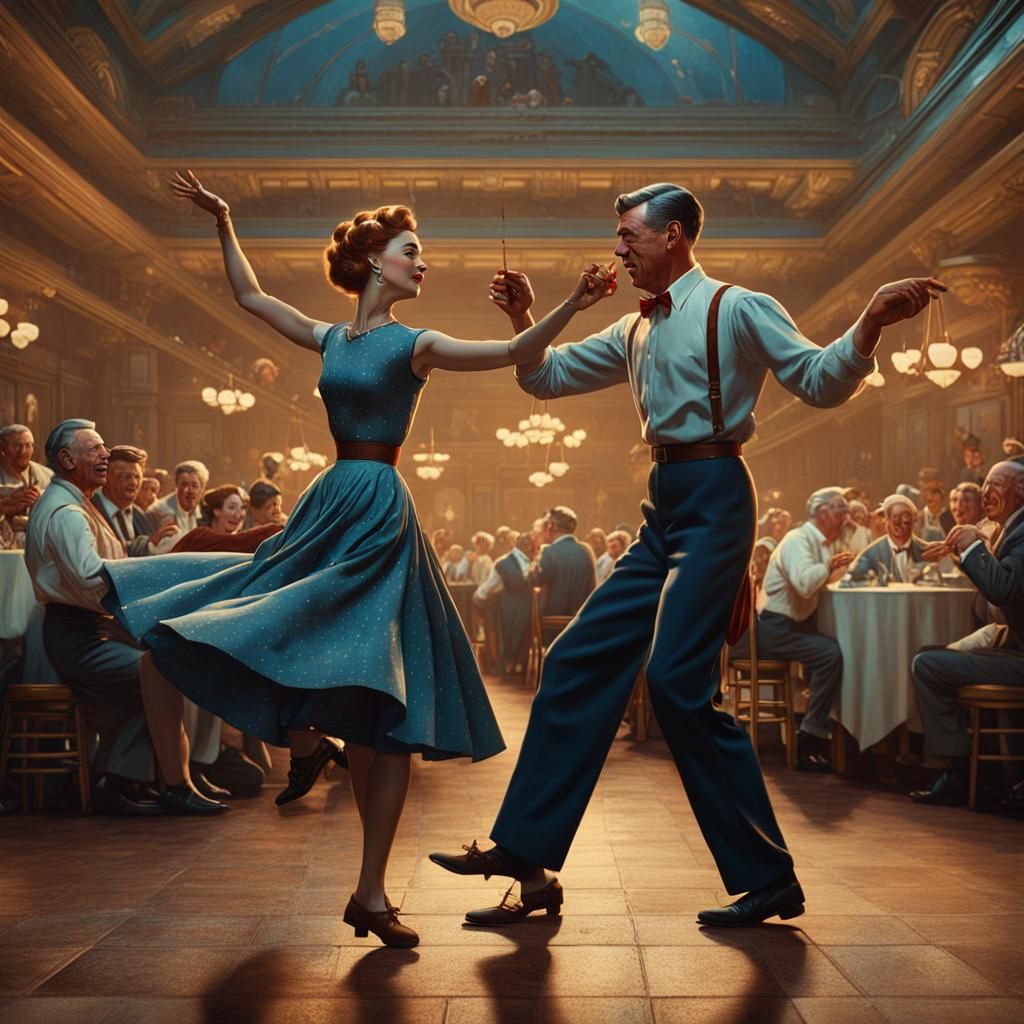 1950s Couple Dancing in Rockwell Style