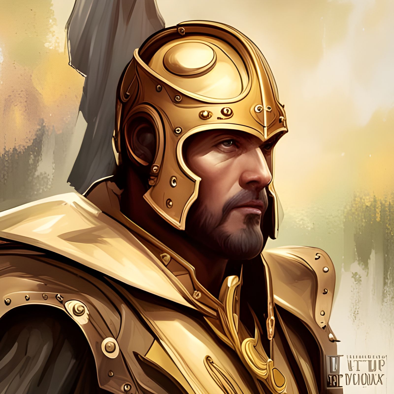 Golden Knight Crusader Portrait in Art Nouveau Style