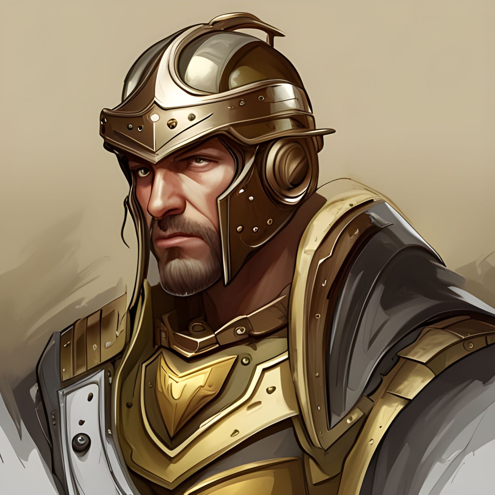 Golden Knight Crusader Portrait in Art Nouveau Style