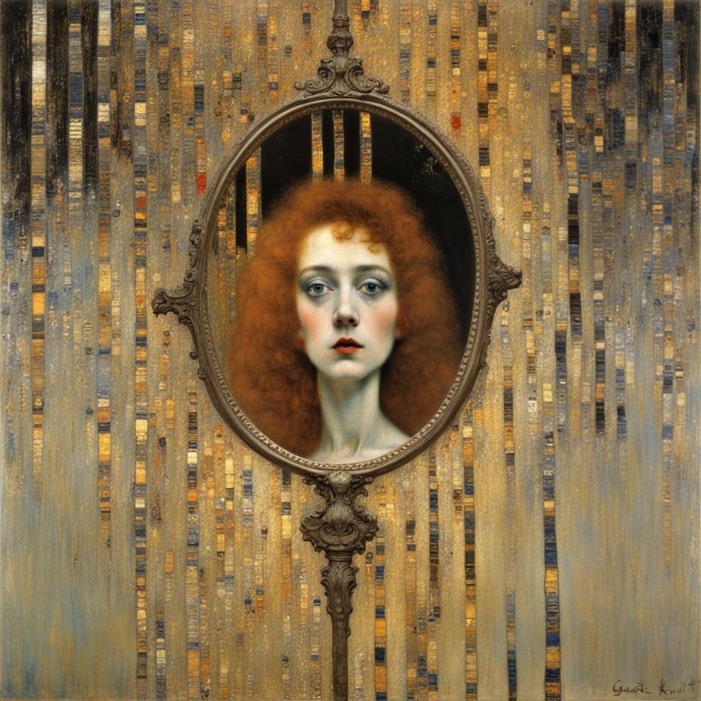 Dada Art Reflected in Cracked Glass, Klimt Style