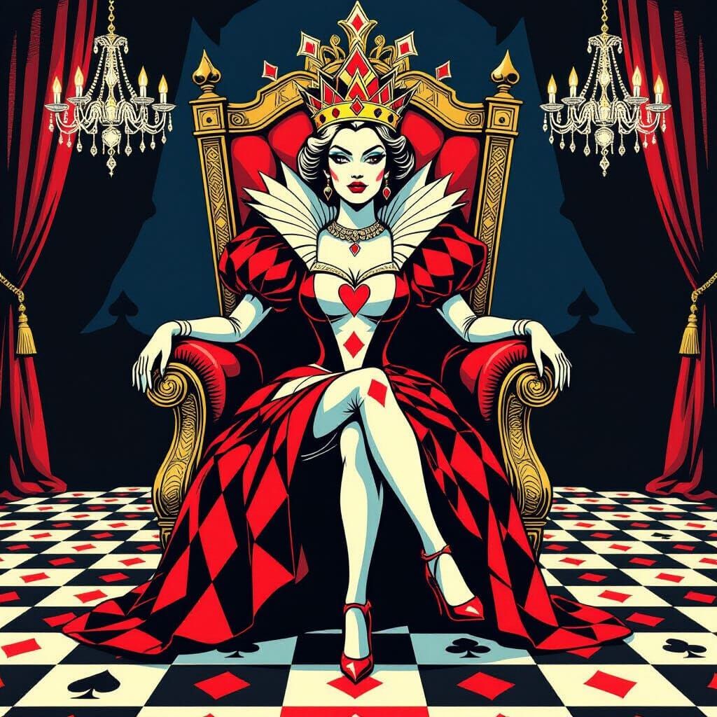 Queen of Hearts Card Palace in Pop Art Style