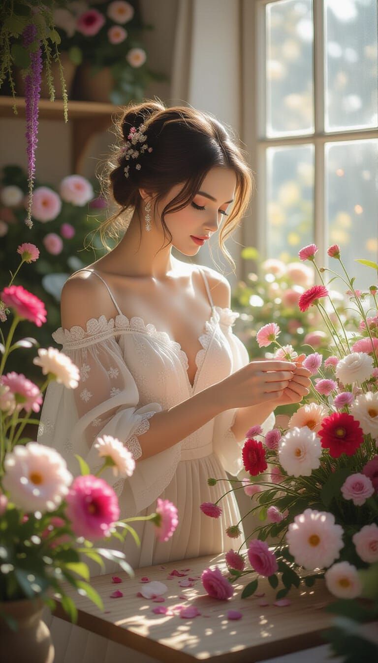 Beautiful flowers and the florist